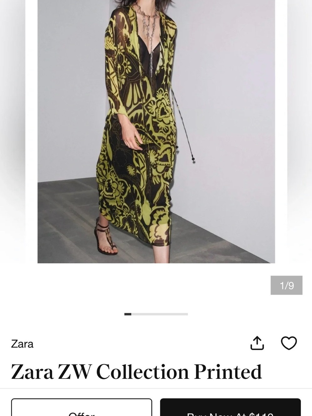 Zara Sheer Floral-Print Midi Dress in Lime and Black